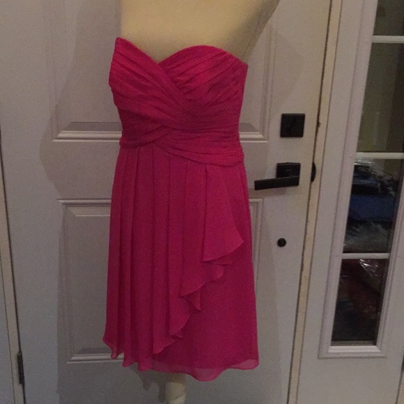 David’s Bridal Begonia Strapless Layered Chiffon Dress Fuschia  Size 8 - Picture 7 of 11
